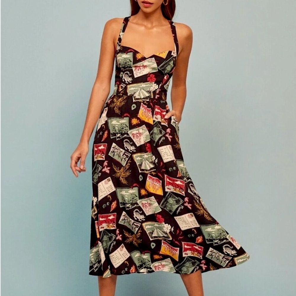 Reformation Brixton Dress Havana Postcards, Size 8 Never Worn
